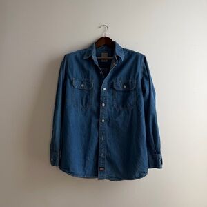 Genuine Dickies Denim Work Shirt Size L Blue Utility Button Down 100% Cotton